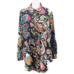 Rachel Comey Womens Isa Shirt, Black Floral Print Oversized Fits All